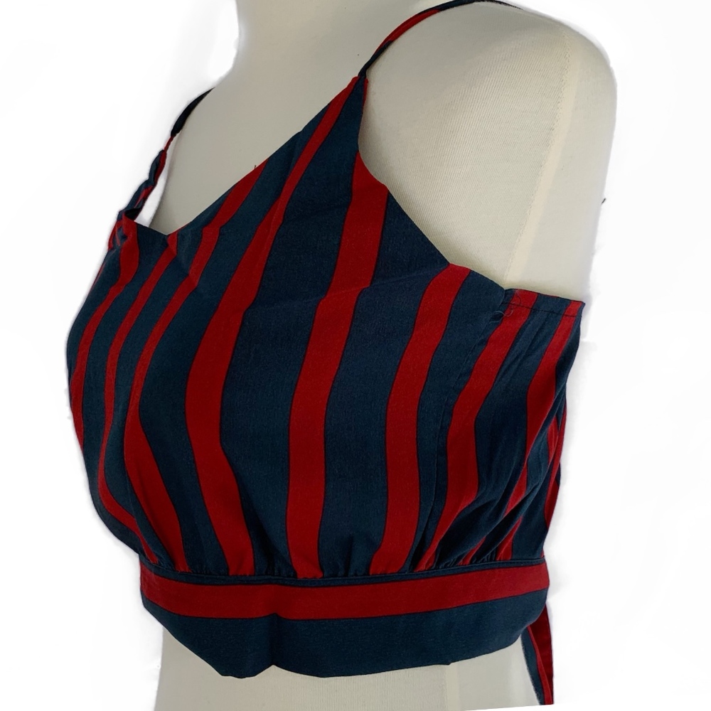 Striped V-neck Cropped Tank with Tie Back S/M/L - Picture 4 of 7